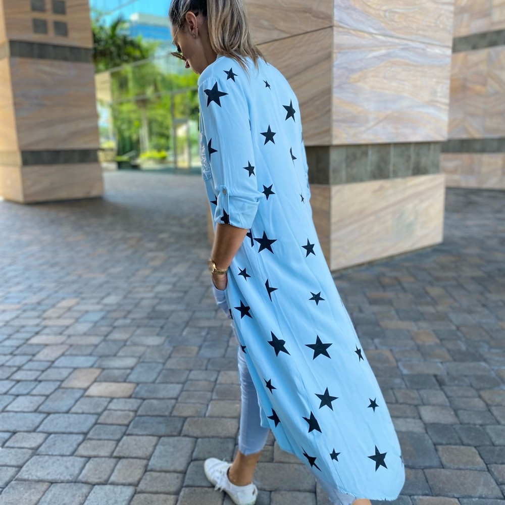 ⭐ Star Print Long Shirt / Lightweight Duster – Sizes S & L - Picture 9 of 10